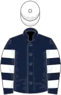 Dark Blue, White hooped sleeves, White cap
