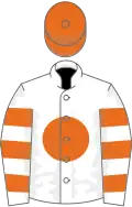 White, orange disc, hooped sleeves, orange cap