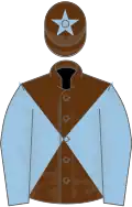 Brown and light blue diabolo, light blue sleeves, brown cap, light blue star
