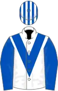 White, royal blue chevron and slvs, striped cap
