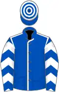 Royal blue, white seams, chevrons on sleeves, hooped cap