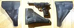 Mauser-made Walther P38 coded "byf 43" with mixed material leather and Presstoff holster made by Lederwarenfabrik Moll, coded cxb 4 (for 1944)