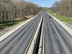 A four-lane highway, seen from an overpass