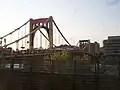 "Knit the Bridge" yarn bombing event on the bridge in August 2013