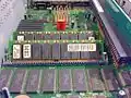 A closeup of the internal memory bank and two SIMMs