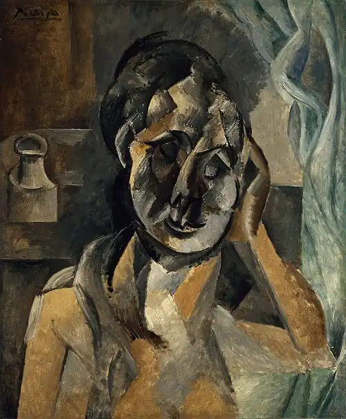 Pablo Picasso, 1910, Woman with Mustard Pot (La Femme au pot de moutarde), oil on canvas, 73 × 60&nbsp;cm, Gemeentemuseum, The Hague