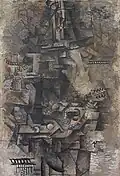 Pablo Picasso, 1911–12, L'homme à la mandoline (The Mandolin Player), oil on canvas, 100.5 x 69.5 cm, Beyeler Foundation, Riehen, Switzerland[1]
