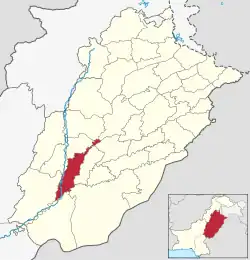 Map of Muzaffargarh District highlighted in red