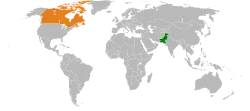 Map indicating locations of Pakistan and Canada