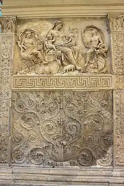 Roman foliage volutes in an arabesque on the Ara Pacis, Rome, unknown architect and sculptors, 13-9 BC[8]