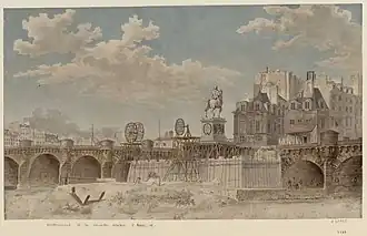 Establishment of the new statue of Henri IV, drawing published in 1818.