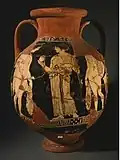 Red-figure pelike with female figures observing a pomegranate, attributed to the Sommavilla Painter of the 5th century BC. Etruscan Museum "Caludio Faina" Orvieto.