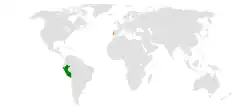Map indicating locations of Peru and Portugal