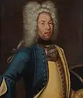 Peter Lilliehorn in the uniform and gorget of a major at the Kalmar Regiment, the gorget with the royal cypher of Frederick I of Sweden, 1727.