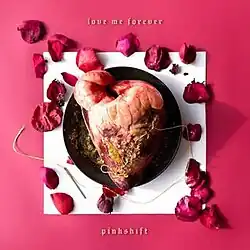 A cow heart with Kintsugi-style stitching on a plate, surrounded by red petals