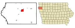 Location of Le Mars within Plymouth County and Iowa