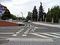 Contra-flow cycle lanes and cycle crossing next to Blanka tunnel complex