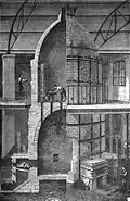 A two-story porcelain kiln with furnaces á alandier in Sèvres, France circa 1880