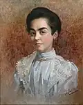 Portrait of elegant lady attributed to Comtesse Élisabeth Greffulhe, signed M. Leibovsky.