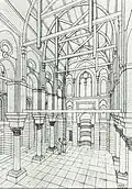 Herz's design for the restoration of Sultan Qalaun's madrasa-mosque, which he drew up in his exile in Zürich in 1919. Ultimately another design was executed.