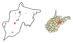 Location of Huttonsville in Randolph County, West Virginia.