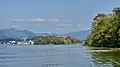 Rapperswil, Lützelau and Ufenau islands as seen from ZSG ship MS Helvetia