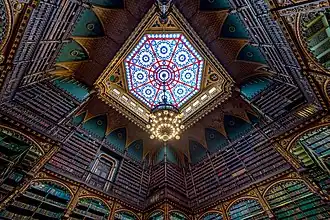 Stained glass dome with chandelier