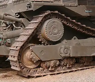 Caterpillar D9 High Drive. The elevated drive sprocket offers advantages to large earth-moving machines.[30]