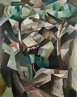 Albert Gleizes, 1911, Le Chemin, Paysage à Meudon, Paysage avec personnage, oil on canvas, 146.4 x 114.4&nbsp;cm. Exhibited at Salon des Indépendants, 1911, Bruxelles, 1911, Exposició d'Art Cubista, 1912