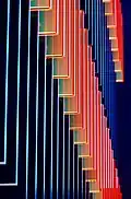 Artinstallation at the outside facade, Fluorescent acrylic glass, by night with blacklight