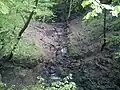 Riisgaards Bæk, a small stream at the bottom of a broad gully.