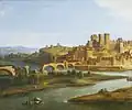 View of the bridge in 1700 by Robert Bonnart. Arches 5 to 7 have collapsed.