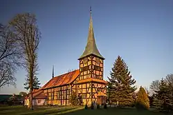 Catholic Church of the Sacred Heart of Jesus, a timber-framed church in Stegna