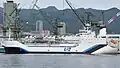 Port side of the Suiso Frontier at the Kawasaki Heavy Industries Kobe Shipyards on October 18, 2020
