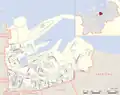 Location of church on Tallinn waterfront indicated on map as '5', at the junction of Ahtri and Paadi Streets