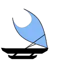 Sail plan of what Taumako builders call a tealolili (a smaller, simpler design than tepukei), The simplistic image below was drawn from photos of the Maunga Nefe and the Vaka Taumako Project. It shows a symmetrical double-ended hull, and long-armed claw sail, with windward and leeward booms.[8]