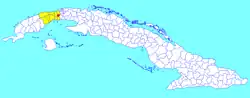 San Antonio de los Baños municipality (red) within Artemisa Province (yellow) and Cuba