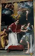 Saint Gregory at Prayer, the anonymous copy that today occupies the altar of the church of San Gregorio al Celio where the lost painting by Annibale was originally located