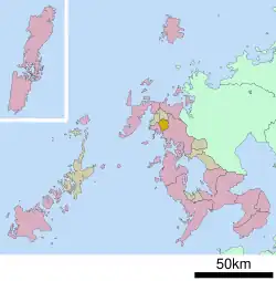 Location of Saza in Nagasaki Prefecture