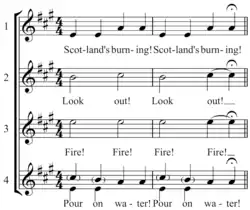 "Scotland's Burning" in duple meter.