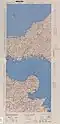 Composite of two US AMS 1943 maps, showing the location of "Ōtsu-shima", on the join a third from the right, across the mouth of Tokuyama Bay; the Kunisaki Peninsula in Ōita Prefecture is across the Inland Sea to the south