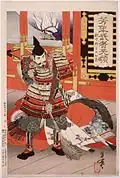 Japanese warrior sweeping the deck with a broom before killing himself