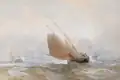 Shipping off the Coast by Edward Duncan, Watercolour over pencil