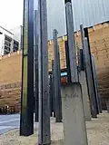 Side view of installation work with museum entrance at the background