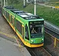 Combino tram in Poznań, Poland on the PST LRT line.