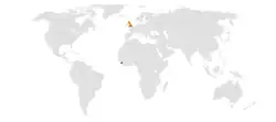 Map indicating locations of Sierra Leone and United Kingdom