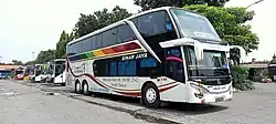 Image 55An Indonesian intercity bus, Sinar Jaya double decker Mercedes-Benz OC 500 RF 2542 bus travelling across Java, connecting Surabaya and Jakarta (from Intercity bus service)