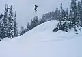 Jumping off a boulder