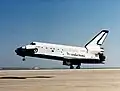 Challenger lands at Edwards Air Force Base on 9 April 1983.