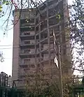 Engineering building (view from Gogol Street) above Zhibek Zholy station (October 2008)